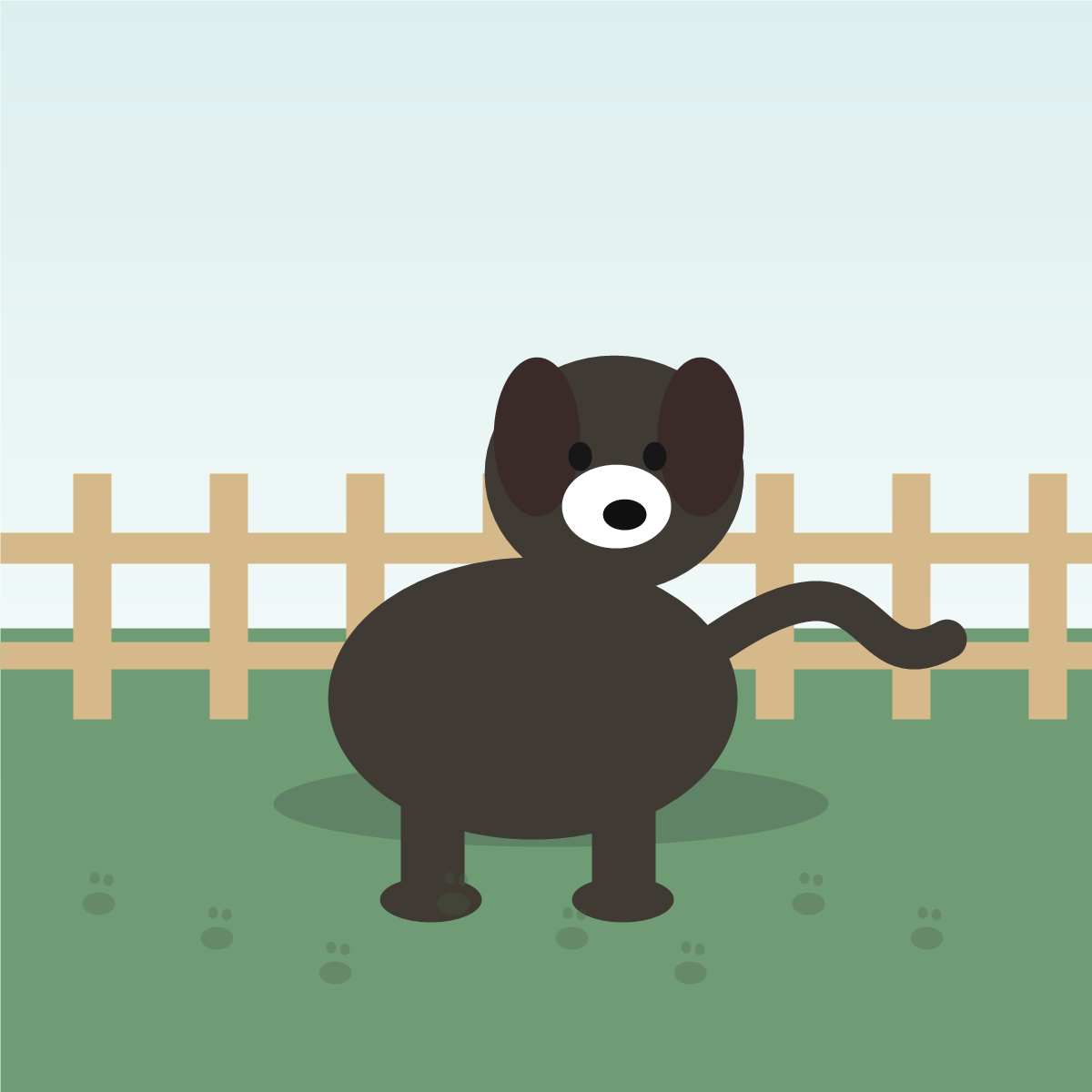 Dog sitting by a fence in the yard